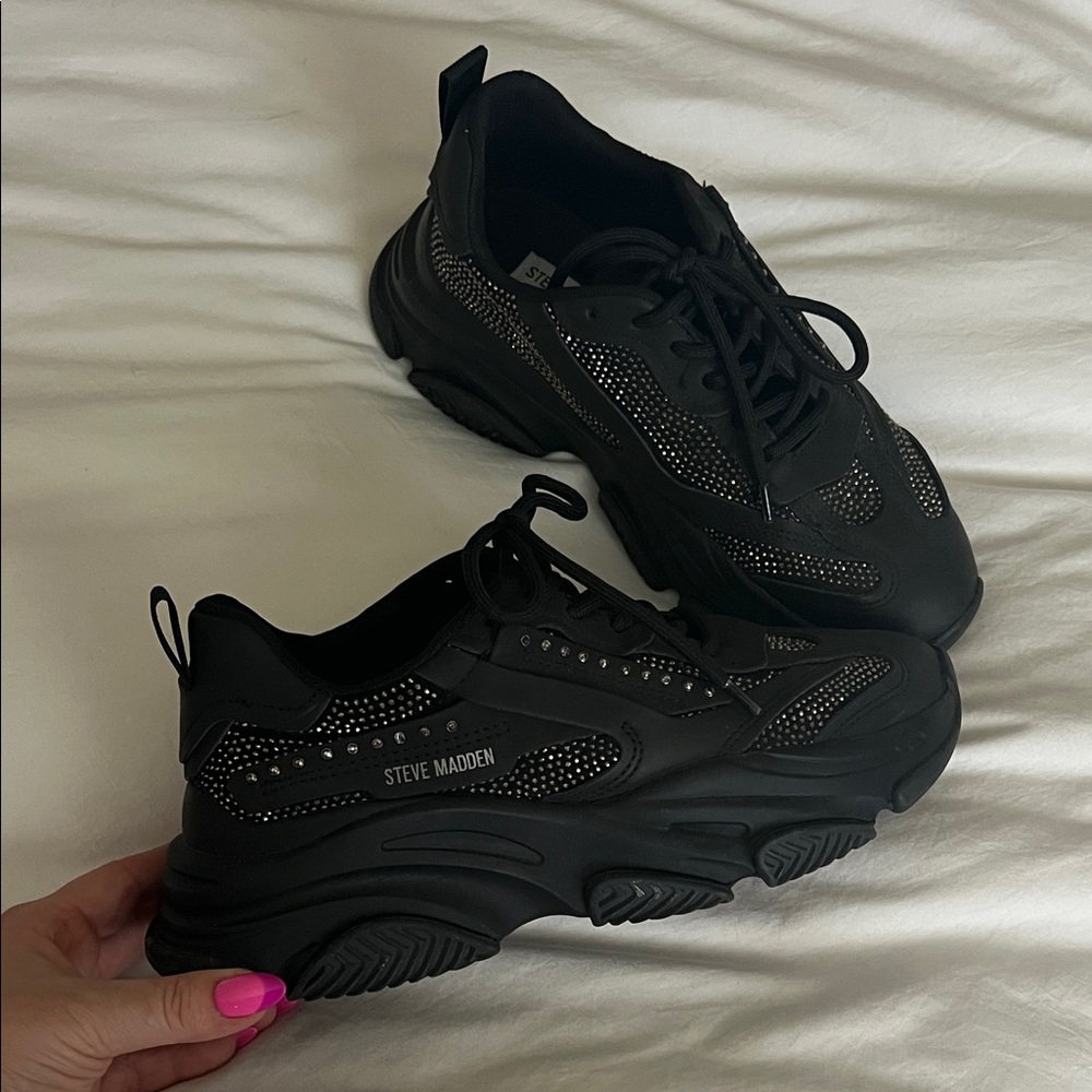 Steve Madden Black Rhinestone Platform Sneaker